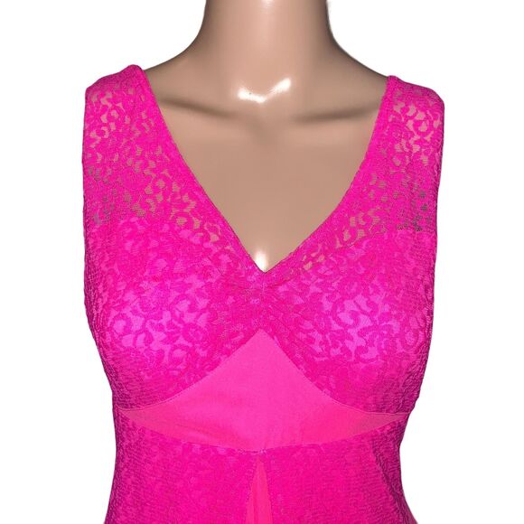 ASOS Womens Maxi Dress Sleeveless Lace and Chiffon Vibrant Bright Pink Size 2 - Picture 4 of 13